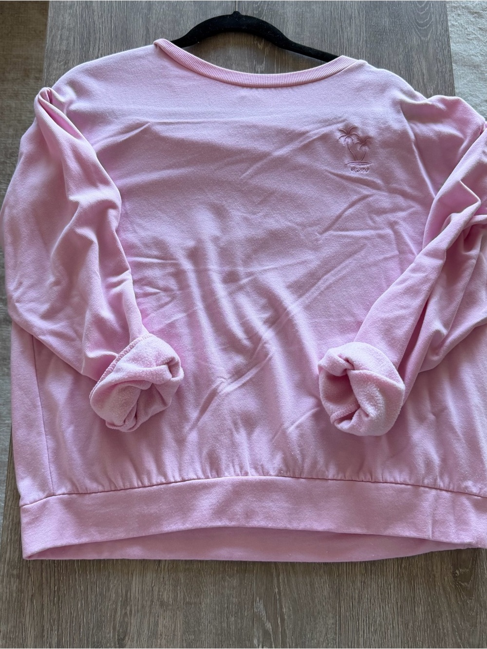 Roxy Light Pink Crewneck Sweatshirt with Embroidered Palm Logo